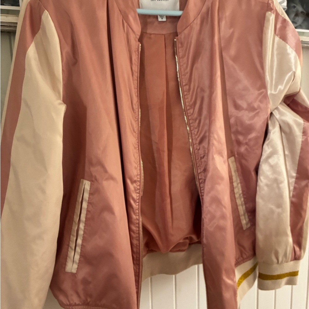 Guess Pink and Cream Bomber Jacket Satin Finish
